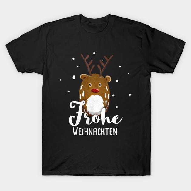 Frohe Weihnachten Merry Christmas With Reindeer Rudolph T-Shirt by Bumblebeast